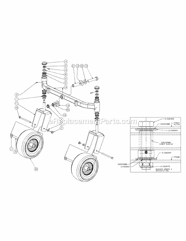 Front Caster Assembly Diagram and Parts List for M54-KW 53AI8CT4050 Cub Cadet Sprayer